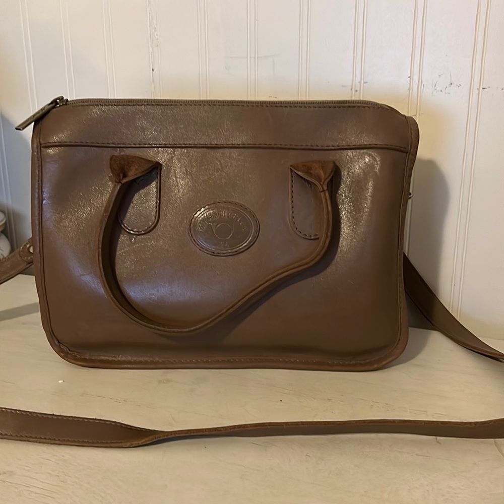 Vintage Michael Green Seattle artist tan leather satchel shoulder purse